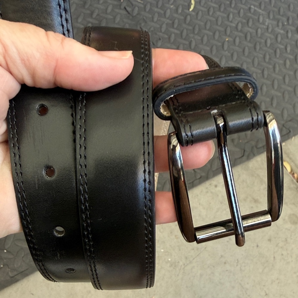 Men's Black Leather Belt with Polished Buckle